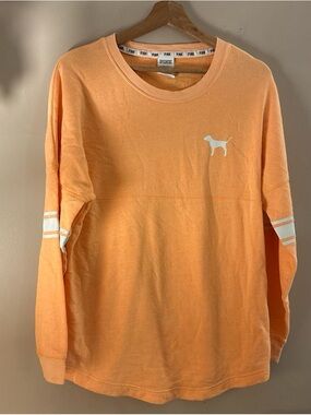PINK Victoria's Secret Orange Crewneck Sweatshirt with White Trim